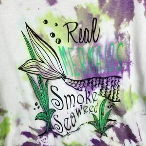 Fuego Tie Dye Graphic T-Shirt Real Mermaids Smoke Seaweed Relaxed Fit L‎